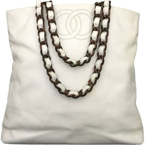 CHANEL Handbags - 760816L Chanel Tote Bag CC Logo Chain White Caviar Skin